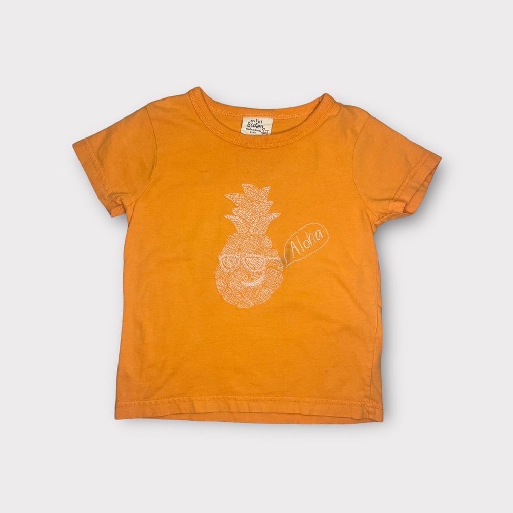 Mini Boden Vintage Pineapple Aloha Applique Orange Shirt